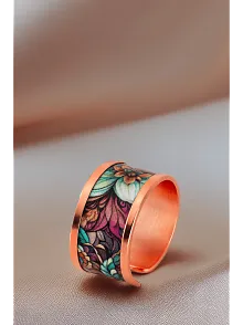 Kadın Bakır Yüzük - Ahri Model Özel Baskı Metal Kutu Ve Doğal Taşlar