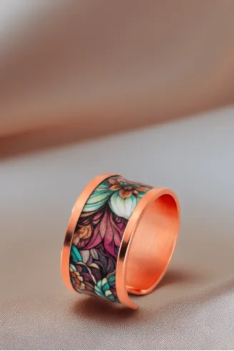 Kadın Bakır Yüzük - Ahri Model Özel Baskı Metal Kutu Ve Kuvars Taşı