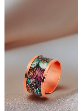 Kadın Bakır Yüzük - Ahri Model Özel Baskı Metal Kutu Ve Doğal Taşlar