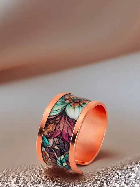 Kadın Bakır Yüzük - Ahri Model Özel Baskı Metal Kutu Ve Doğal Taşlar
