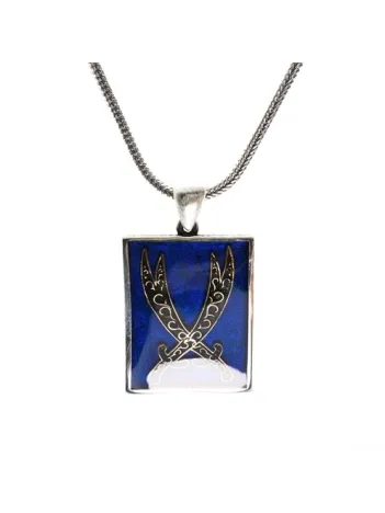 Mavi Mineli Çift Zülfikar Erkek Gümüş Kolye Zincir Orta Boy Mavi Mineli Çift Zülfikar Erkek Gümüş Kolye Zincir Orta Boy