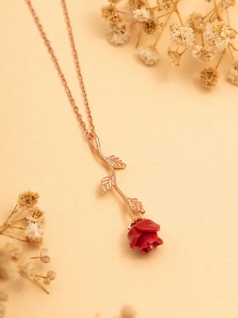 Ters Gül Model 2 Rose Renk Gümüş Kolye