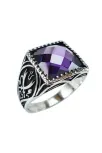 Ametist Taşlı Zülfikarlı Gümüş Erkek Yüzüğü