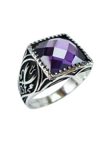 Ametist Taşlı Zülfikarlı Gümüş Erkek Yüzüğü