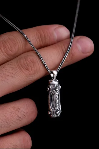 Erkek Gümüş Cevşen Kolye Zincir Otantik Tasarım