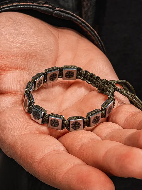 Erkek Kadın Doğal Taş Bileklik - Hematit Doğal Taşlı Makrome Gemi Dümeni Model Unisex Bileklik