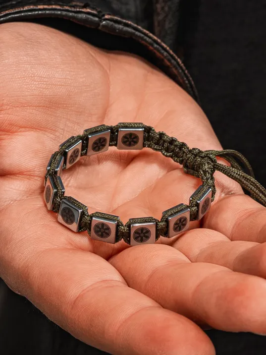 Erkek Kadın Doğal Taş Bileklik - Hematit Doğal Taşlı Makrome Gemi Dümeni Model Unisex Bileklik