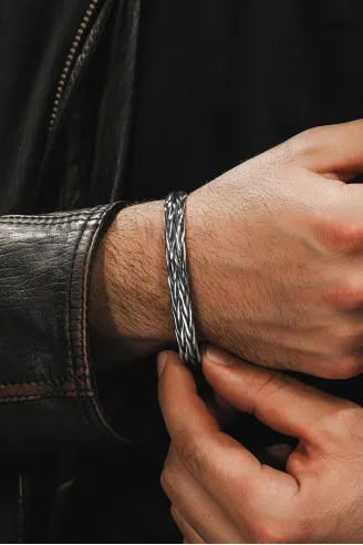 Erkek Gümüş Bileklik - El Yapımı Murphy Model Erkek Bileklik Kelepçe Her Bileğe Uyar