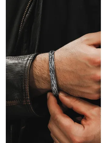 Erkek Gümüş Bileklik - El Yapımı Murphy Model Erkek Bileklik Kelepçe Her Bileğe Uyar