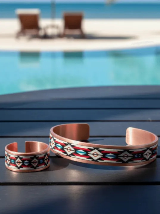 Kadın Bakır Bileklik Yüzük Set - İvan Model Özel Baskı Metal Kutu Ve Kuvars Taşı