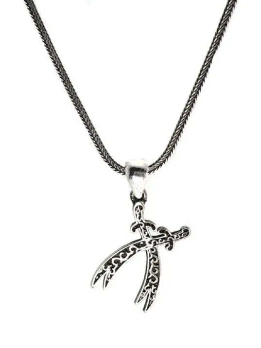 Çift Zülfikarlı Gümüş Erkek Kolye Zincir Küçük Boy