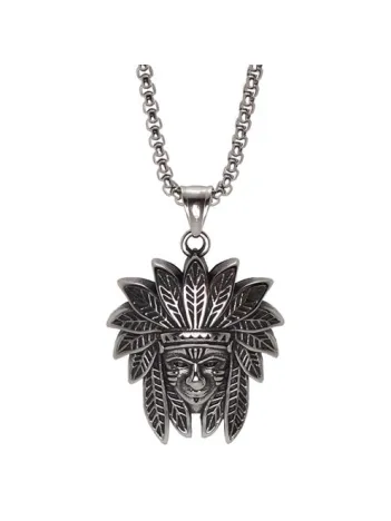 Erkek Çelik Kolye - OttoMan Kızılderili Reisi Çelik Erkek Kolye Zincir