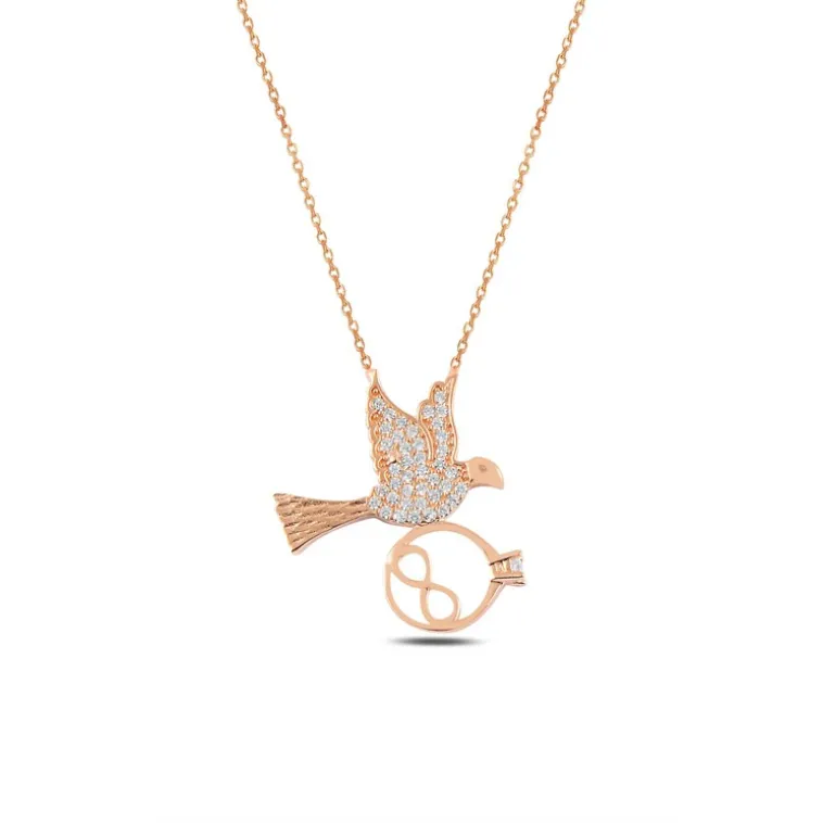 Rose Kuş Model Tektaş İçinde Sonsuzluk Kadın Gümüş Kolye GKLTKTSKUS1-ROS Rose Kuş Model Tektaş İçinde Sonsuzluk Kadın Gümüş Kolye GKLTKTSKUS1-ROS