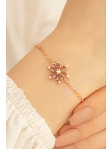 Kahverengi Taşlı Çiçek Model Rose Kadın Gümüş Bileklik