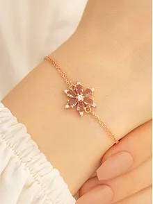 Kahverengi Taşlı Çiçek Model Rose Kadın Gümüş Bileklik