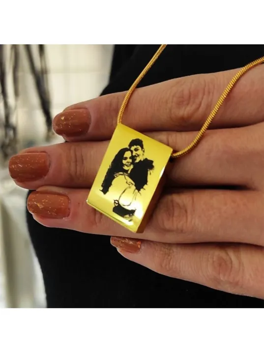 Lazer Fotoğraf Kazımalı Unisex Çelik Kolye
