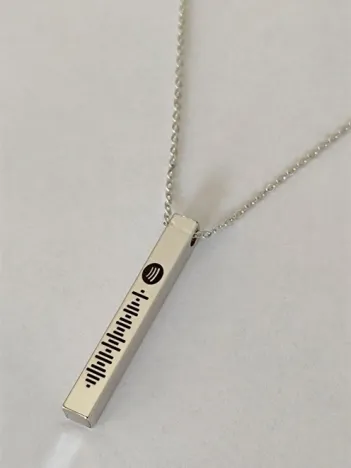 Spotify Şarkı Kodlu Bijuteri Gümüş Renk Bar Çubuk Kolye Blok Zincir CKLSPOTYKLY-GMS