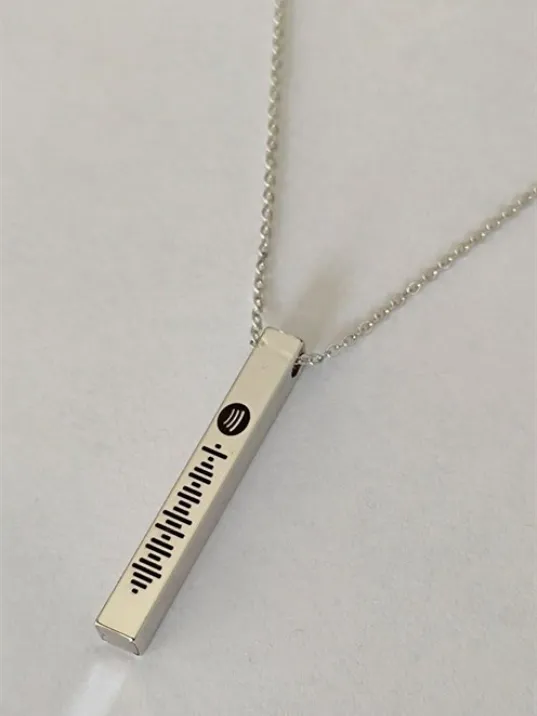Spotify Şarkı Kodlu Bijuteri Gümüş Renk Bar Çubuk Kolye Blok Zincir CKLSPOTYKLY-GMS