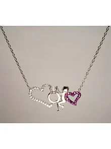 Kalpli Tektaşlı Bebekli Bayan Gümüş Kolye Orta Boy