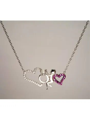 Kalpli Tektaşlı Bebekli Bayan Gümüş Kolye Orta Boy