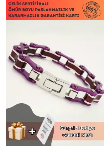 Bisiklet Motosiklet Zinciri Erkek Bayan Çelik Bileklik Mor Bordo
