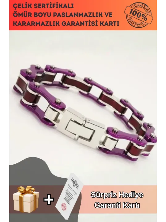 Bisiklet Motosiklet Zinciri Erkek Bayan Çelik Bileklik Mor Bordo Bisiklet Motosiklet Zinciri Erkek Bayan Çelik Bileklik Mor Bordo