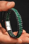 Erkek Kadın Yeşil Hematit Taşlı Deri Kordon Doğal Taş Bileklik Erkek Kadın Yeşil Hematit Taşlı Deri Kordon Doğal Taş Bileklik