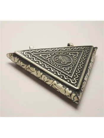 Tuğralı Otantik Figürlü Erkek Gümüş Cevşen Muska Kolye Haznesi Büyük Boy