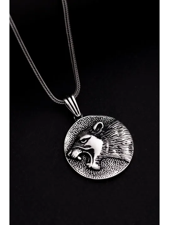 Erkek Gümüş Kolye - Pars Figürlü Yuvarlak Model Gümüş Erkek Kolye
