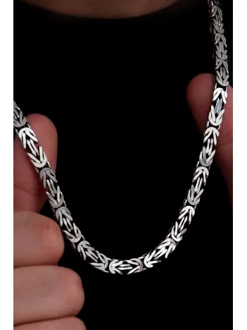 Erkek Gümüş Kolye - 6.5mm Dikdörtgen Kesim Yassı Kral Gümüş Kolye