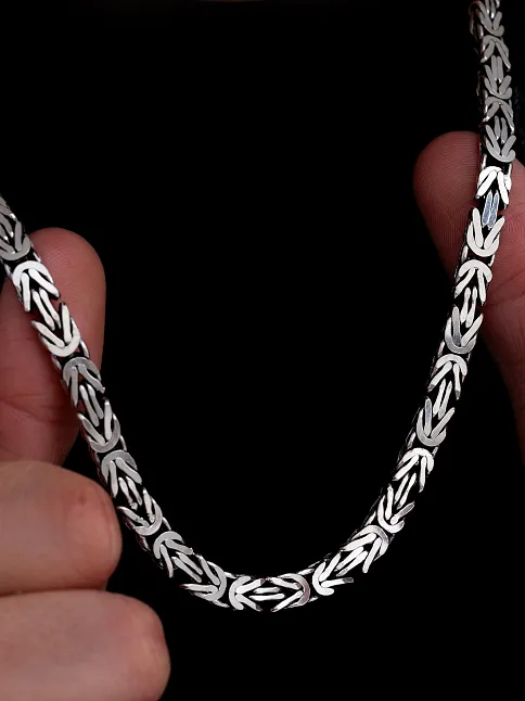 Erkek Gümüş Kolye - 6.5mm Dikdörtgen Kesim Yassı Kral Gümüş Kolye