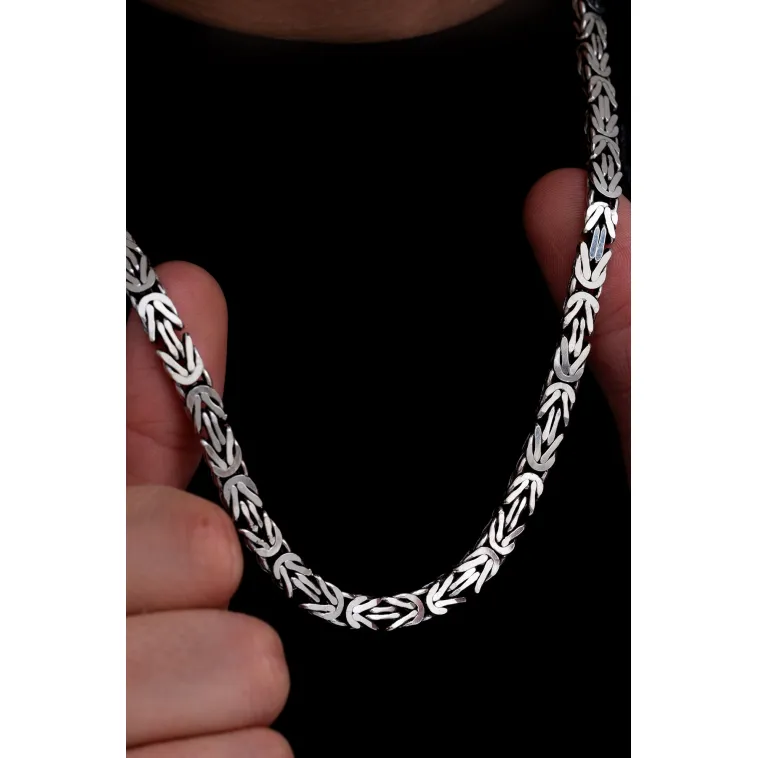 Erkek Gümüş Kolye - 6.5mm Dikdörtgen Kesim Yassı Kral Gümüş Kolye Erkek Gümüş Kolye - 6.5mm Dikdörtgen Kesim Yassı Kral Gümüş Kolye