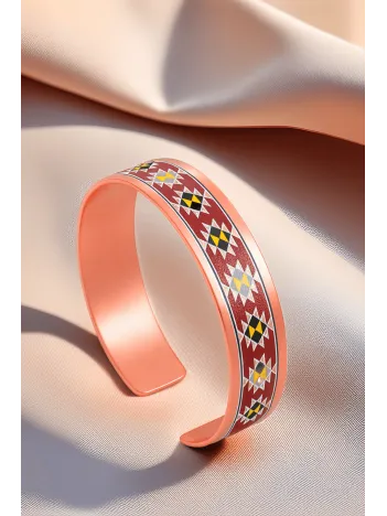 Kadın Bakır Bileklik - Natasha Model Özel Baskı Metal Kutu Ve Kuvars Taşı