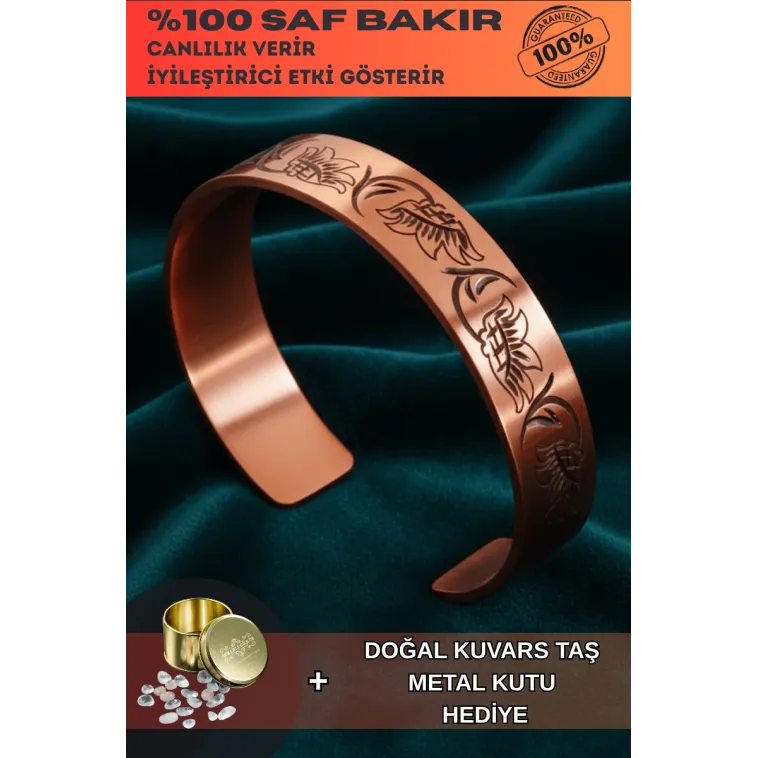 Kadın Bakır Bileklik - Çiçek Model Kadın Bakır Kelepçe Bileklik Bilezik Metal Kutu ve Kuvars Taşı Kadın Bakır Bileklik - Çiçek Model Kadın Bakır Kelepçe Bileklik Bilezik Metal Kutu ve Kuvars Taşı