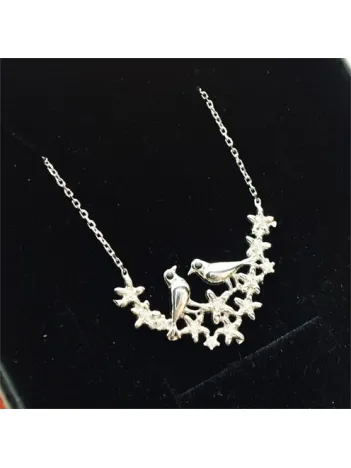 Gümüş Yuvada Kuşlar Bayan Kolye