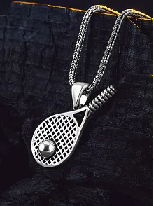925 Ayar Gümüş Tenis Raketi Kolye Tenis Topu Detaylı Spor Temalı Erkek Kolye