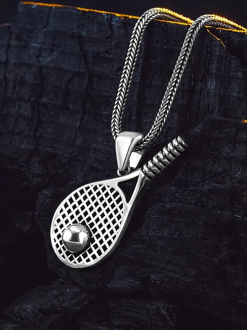 925 Ayar Gümüş Tenis Raketi Kolye Tenis Topu Detaylı Spor Temalı Erkek Kolye