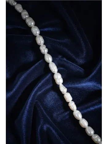 Gerçek Dizi İnci - Arpa 5mm Doğal Beyaz Yanar Dönerli Tatlısu Yuvarlak İnci Takı Yapım Malzemesi