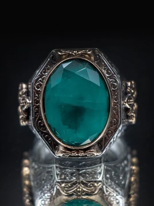 925 Ayar Yeşil Parabia Taşlı Erkek Gümüş Yüzük GYZYZKEND15-YSL