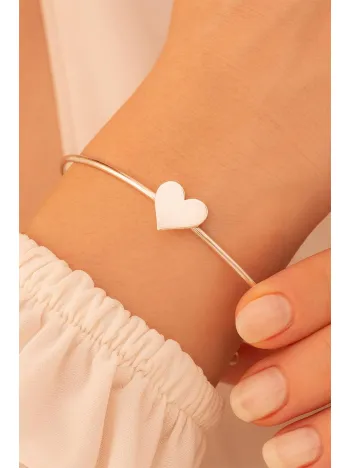 Kadın Gümüş Bileklik - El Yapımı Gümüş Kalp Motifli Kadın Bileklik Kelepçe