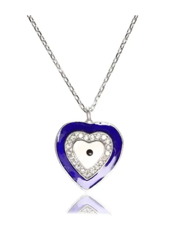 Kalpli Nazarlıklı Mavi Bayan Gümüş Kolye Küçük Boy