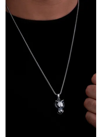 Erkek Gümüş Kolye - Pars Kafası Figürlü Tilki Kuyruğu Zincir Erkek Kolye