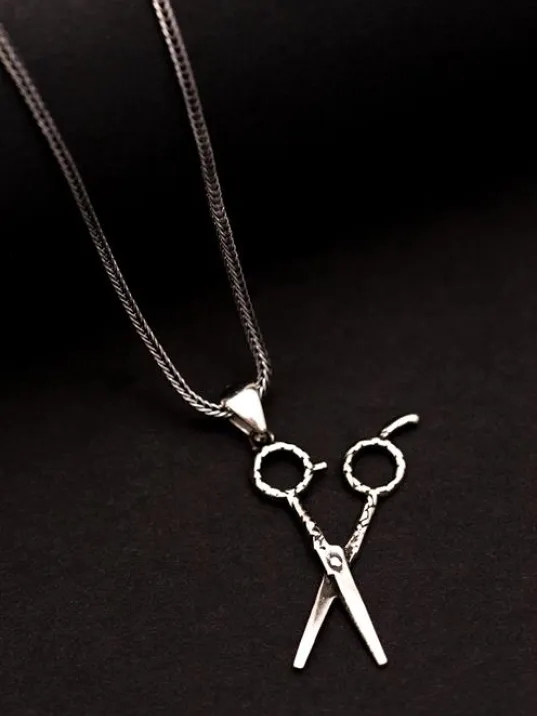 Erkek Gümüş Kolye - Makas Figürlü Erkek Gümüş Kolye Tilki Kuyruğu Zincirli Erkek Gümüş Kolye - Makas Figürlü Erkek Gümüş Kolye Tilki Kuyruğu Zincirli