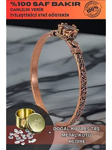 Kadın Bakır Bileklik - Zultanit Taşı Model 2 Ağaç Kabuğu Model İnce Metal Kutu Doğal Taşlar Bilezik