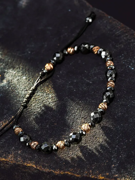 Kadın Erkek Gümüş Bileklik - Hematit Taşlı Gümüş Detaylı İnce Kibar Erkek Kadın Bileklik