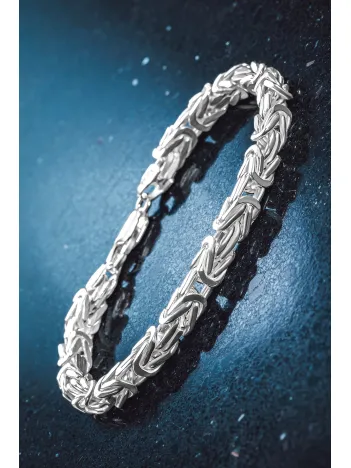 Erkek Gümüş Bileklik - 6mm Beyaz Kare Kral Parlak Model Erkek Künye