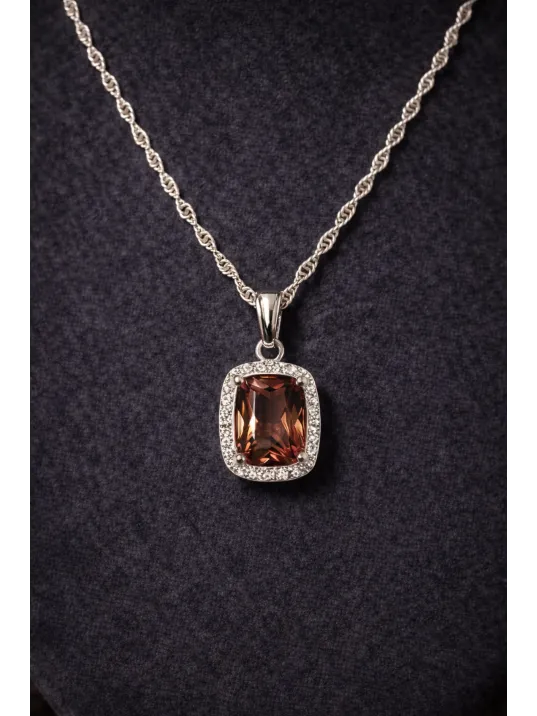 Kadın Gümüş Kolye Küpe Set - Kare Model Zultanit Taşlı Kadın Gümüş Set