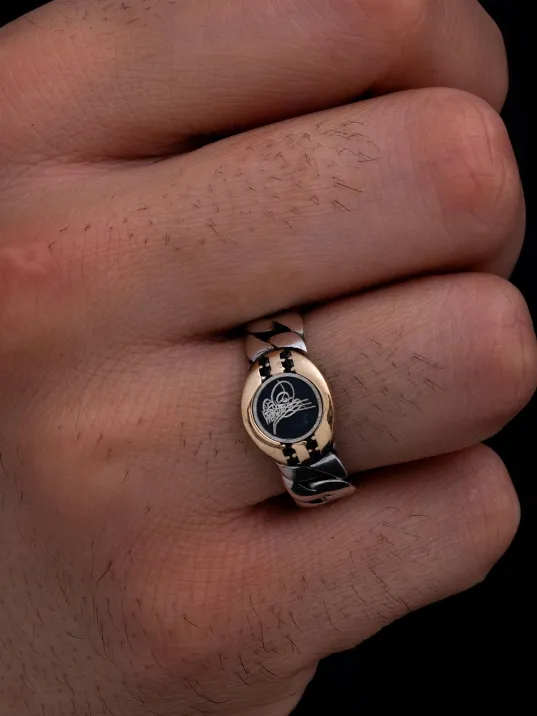 Erkek Gümüş Yüzük - Osmanlı Tuğrası İnce Kibar Erkek Yüzüğü