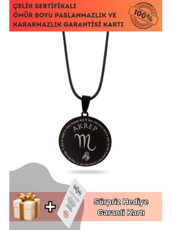 Akrep Burcu Kolyesi Kadın Erkek Çelik Deri Kolye CKLAKREPBUR-SYH