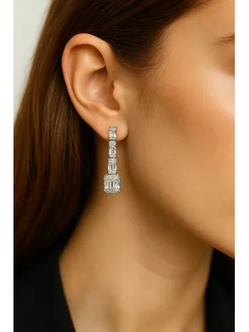 Kadın Gümüş Küpe - Dilruba Baget Taşlı Kare Küpe